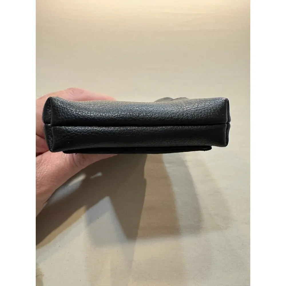 Vintage Black Faux Leather Coin Purse Cigarette Clutch w/ ID &‎ Card Slots